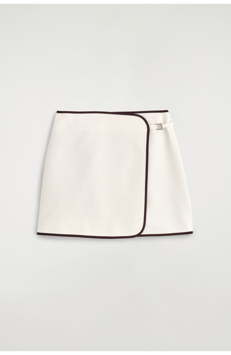 COS Contrast-trimmed Mini Wrap Skirt, Alternate, color, White / Brown