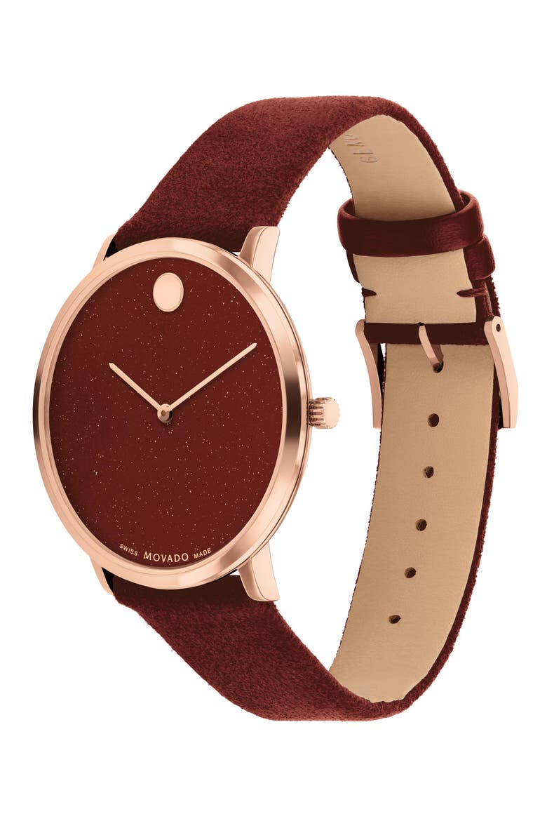 Modern 47 Faux Leather Strap Watch, 40mm x 6.3mm, Alternate, color, RED DIAL