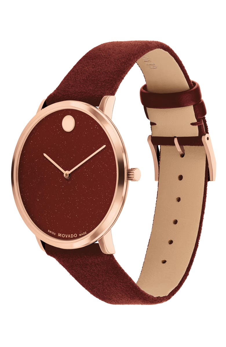 Movado Modern 47 Faux Leather Strap Watch, 40mm x 6.3mm, Alternate, color, Red Dial