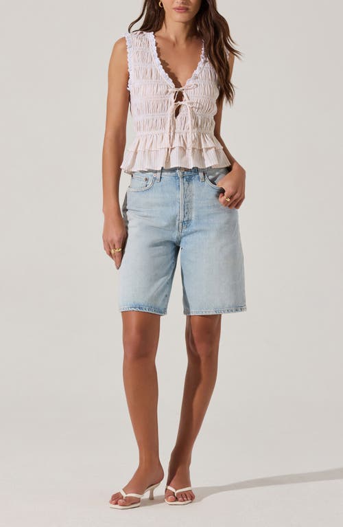 Astr The Label Tie Front Tiered Hem Top In White Beige Stripe
