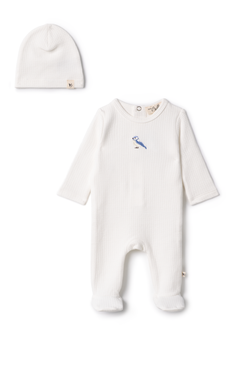 Bebe Bella Checkered Bird Applique Romper with Hat, Main, color, White