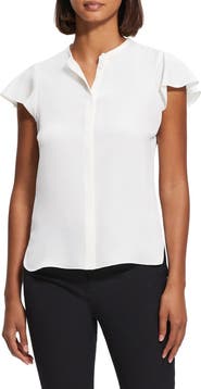 Theory Tp Mod Flounce Sleeve Silk Blouse