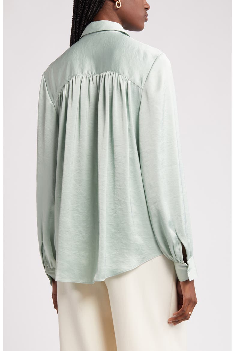 Textured Shirred Button-Up Shirt, Alternate, color, GREEN FONDANT