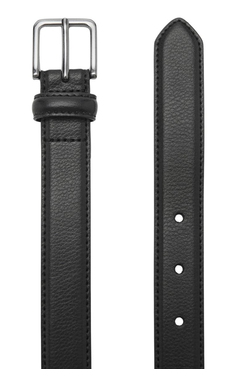 MANGO Black Pebbled Leather Belt, Alternate, color, Black