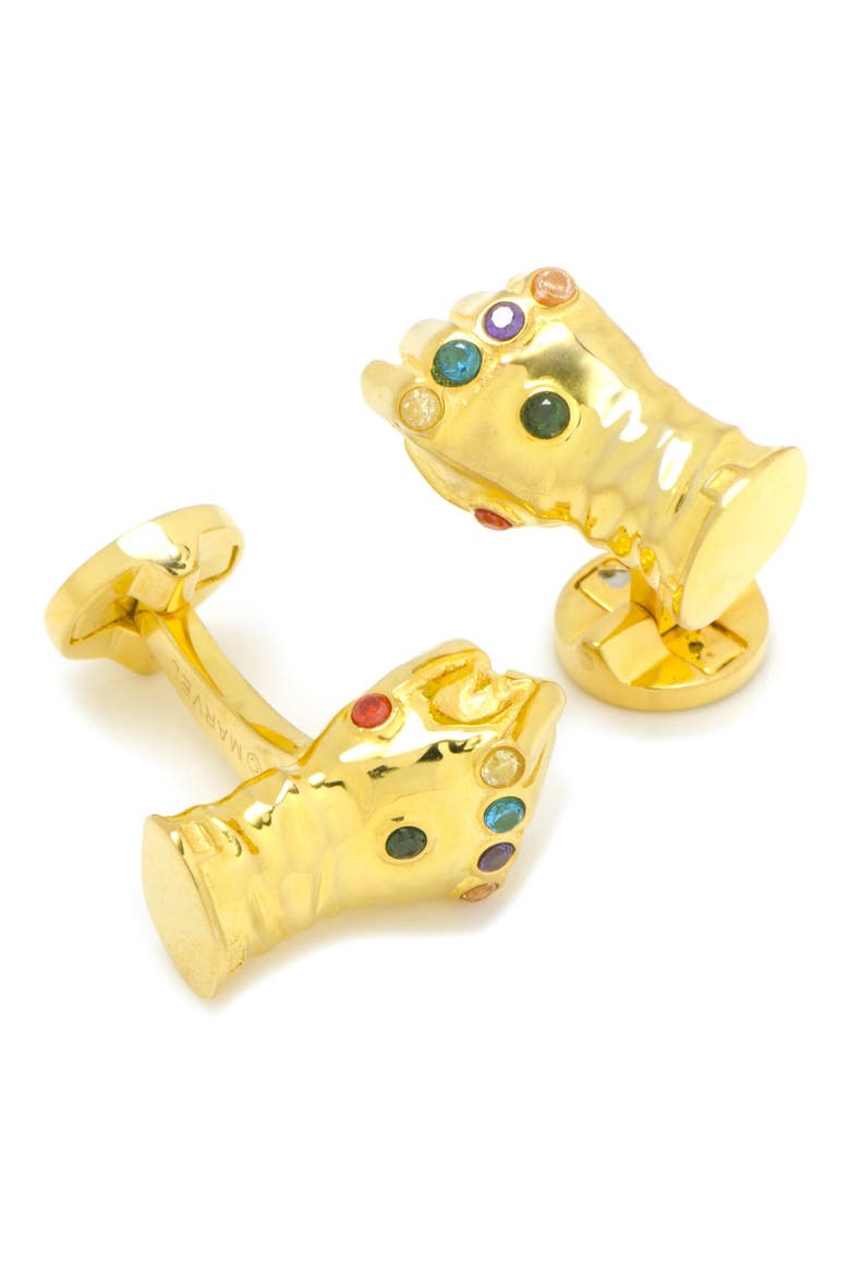 3D Thanos Infinity Gauntlet Cuff Links, Alternate, color, GOLD