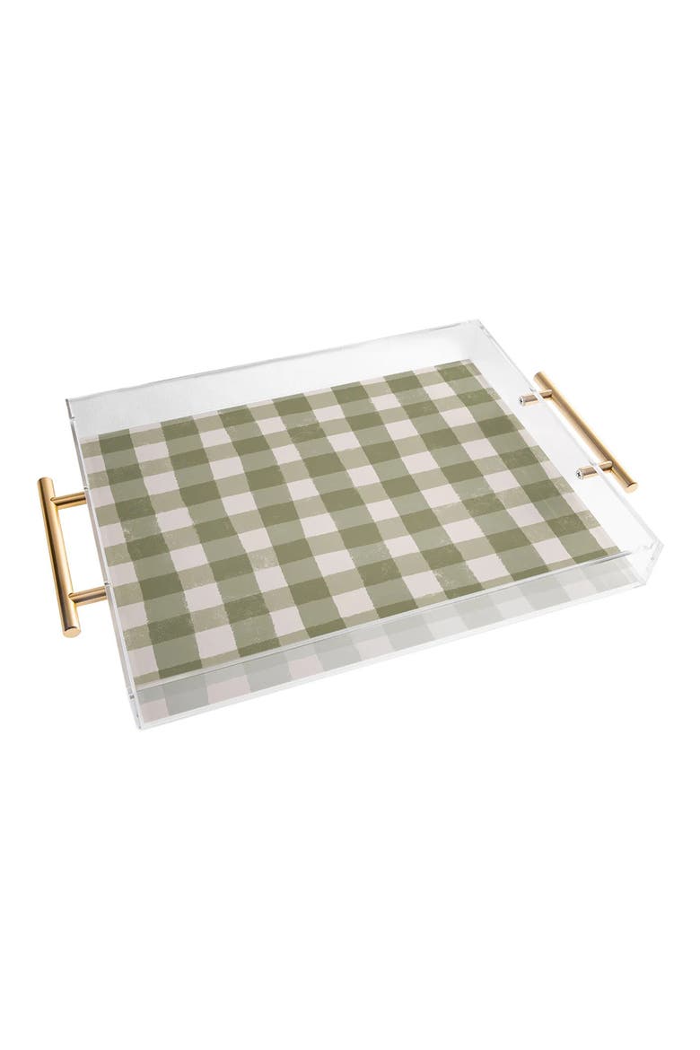 Menina Lisboa Rustic Plaid Acrylic Serving Tray, Main, color, GREEN