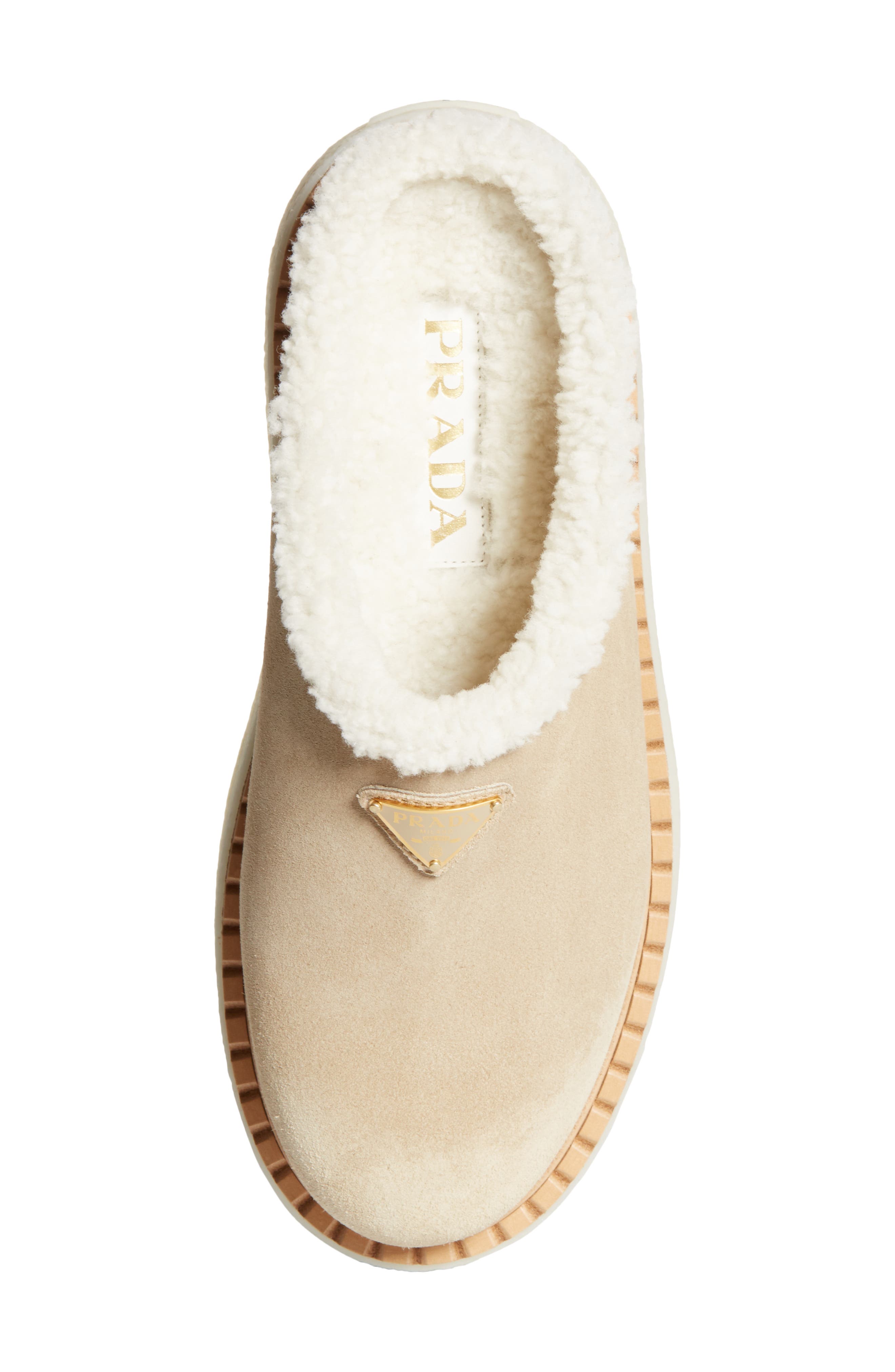 Prada Evolve Genuine Shearling Clog, Alternate, color, Ecru