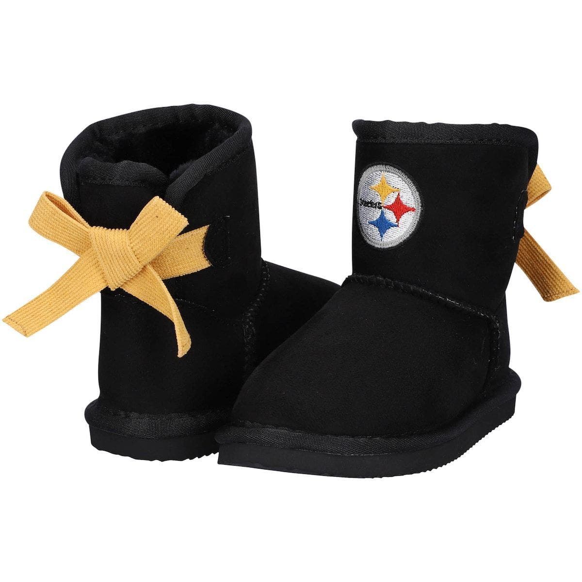 CUCE Girls Toddler Cuce Black Pittsburgh Steelers Low Team Ribbon Boots, Main, color, 