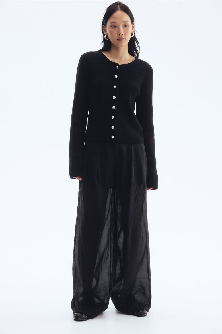 Rib-knit Cotton Cardigan, Alternate, color, Black