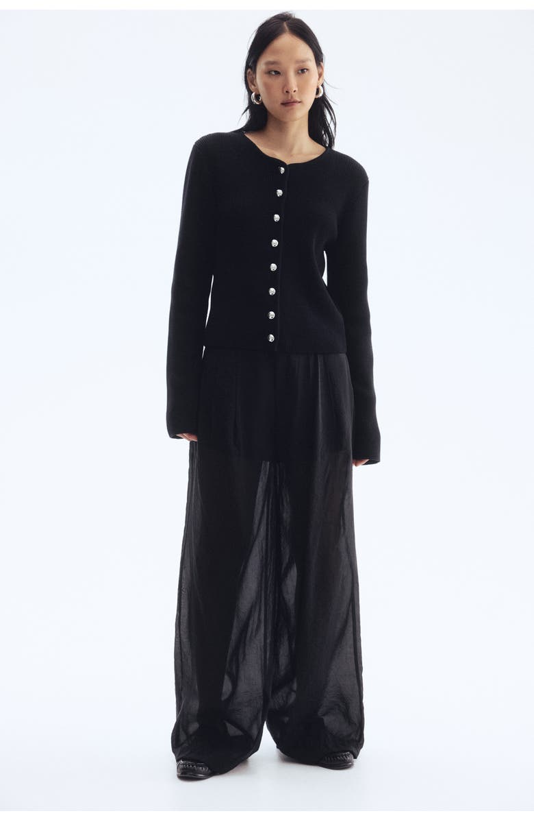 H&M Rib-knit Cotton Cardigan, Alternate, color, Black