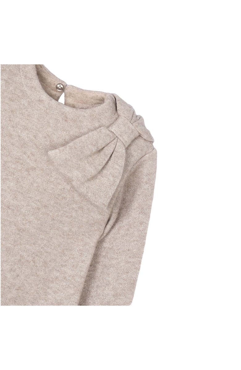 Mayoral Velvet Pleated Dress with Shoulder Bow, Alternate, color, Beige