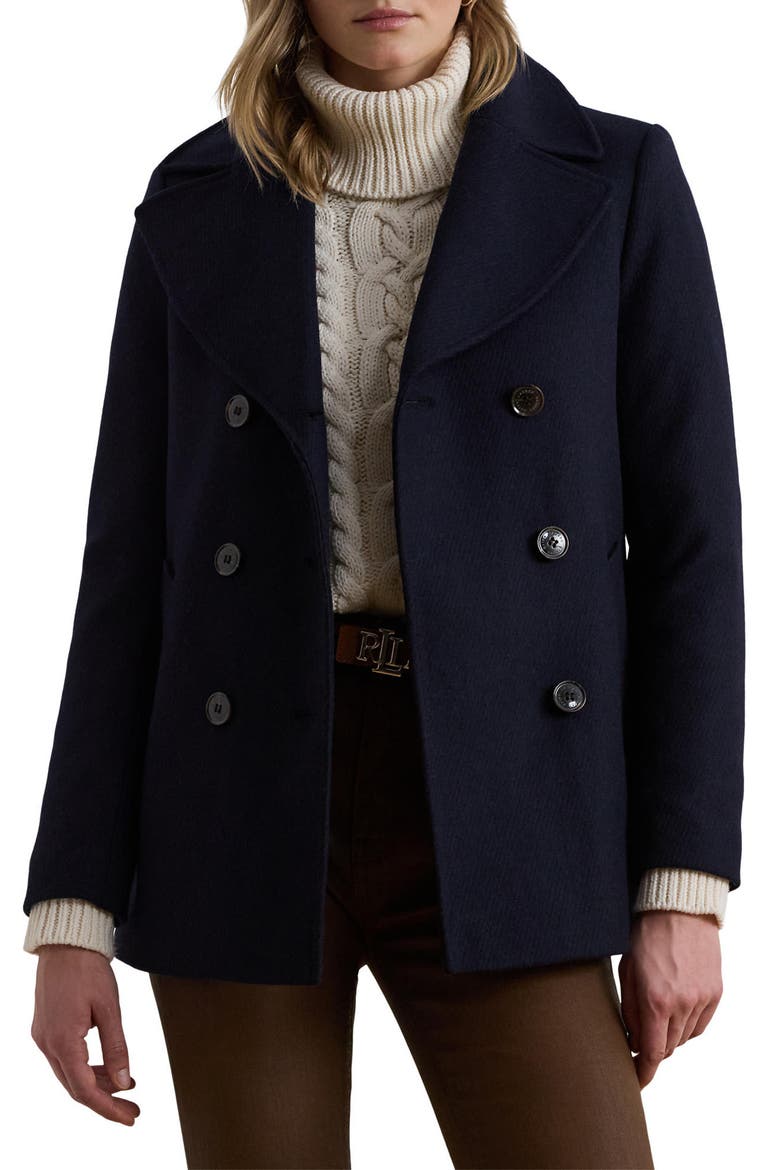 Wool Blend Twill Peacoat, Main, color, REGAL NAVY