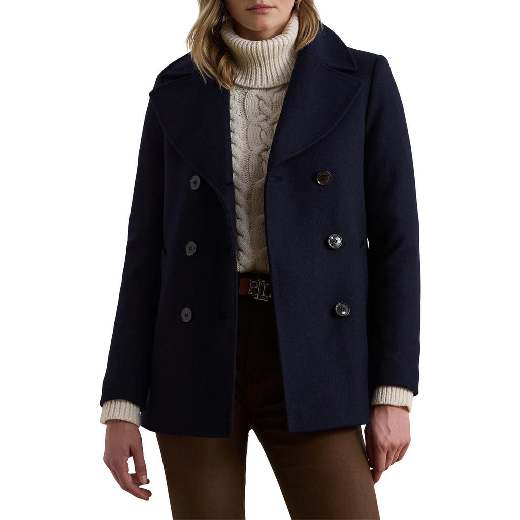 Ralph Lauren Lauren Wool Blend Twill Peacoat In Black