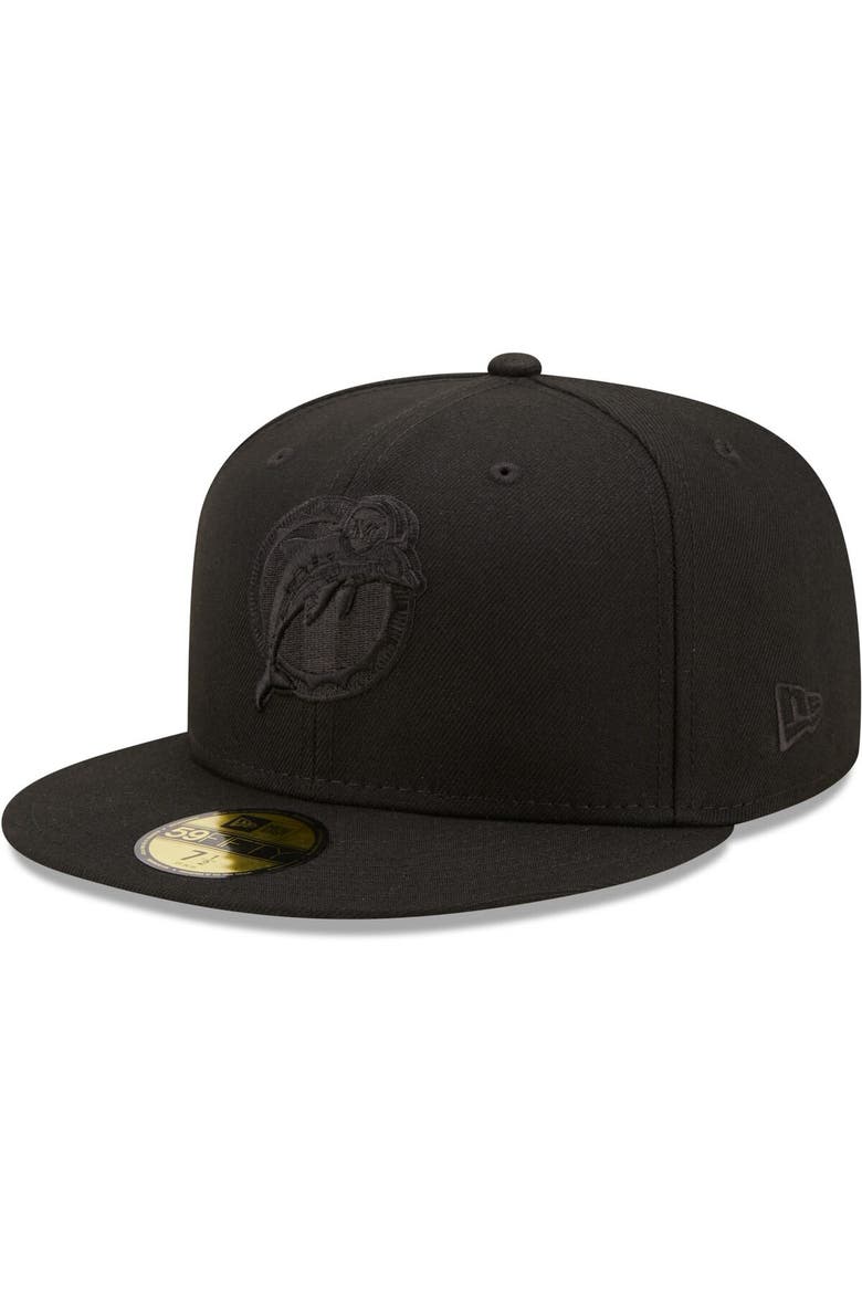 Men's New Era Miami Dolphins Black on Black Alternate Logo 59FIFTY Fitted Hat, Main, color, Black