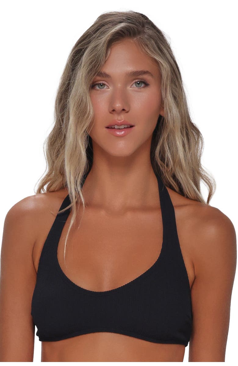 Pacifica by Sunsets Splash Halter Bikini Swimsuit Top, Alternate, color, Black Pacifica Rib