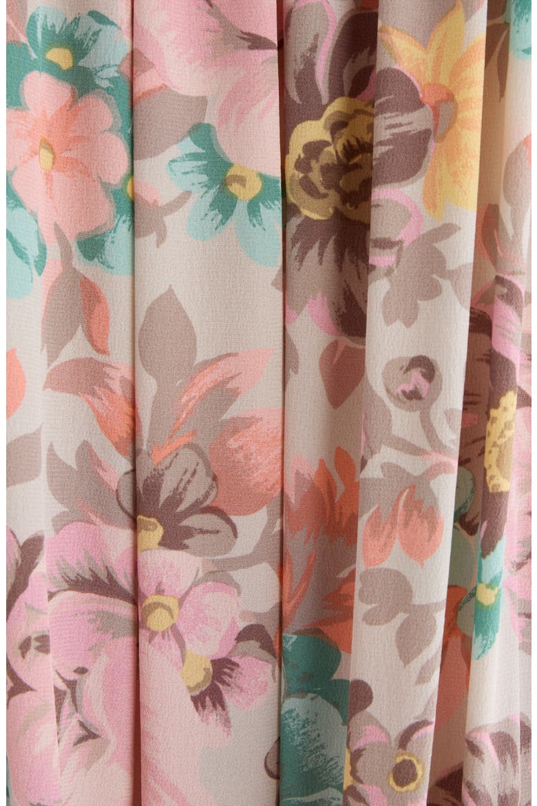 Bouquet Print Long Sleeve Silk Crêpe de Chine Minidress, Alternate, color, MUDDY GREY