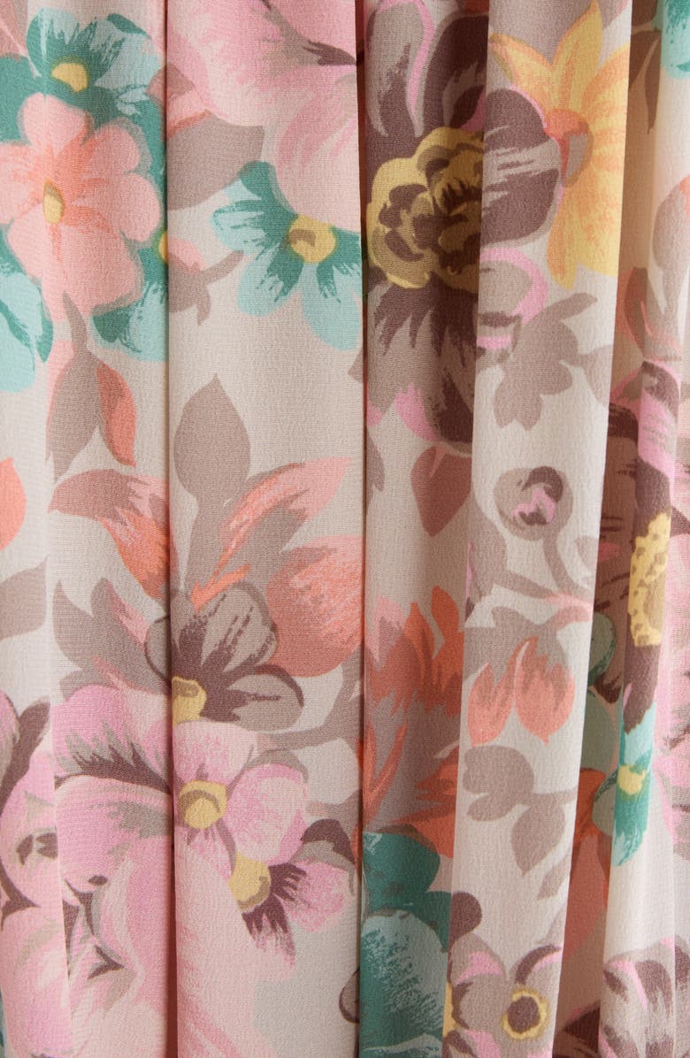 Chloé Bouquet Print Long Sleeve Silk Crêpe de Chine Minidress, Alternate, color, Muddy Grey