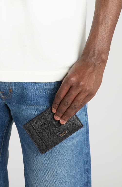 Tom Ford Large T-line Soft Grain Leather Card Holder In Black