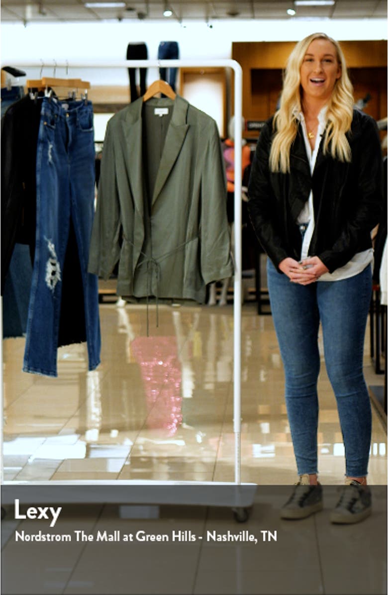 Drapey Tie Waist Satin Blazer, sales video thumbnail