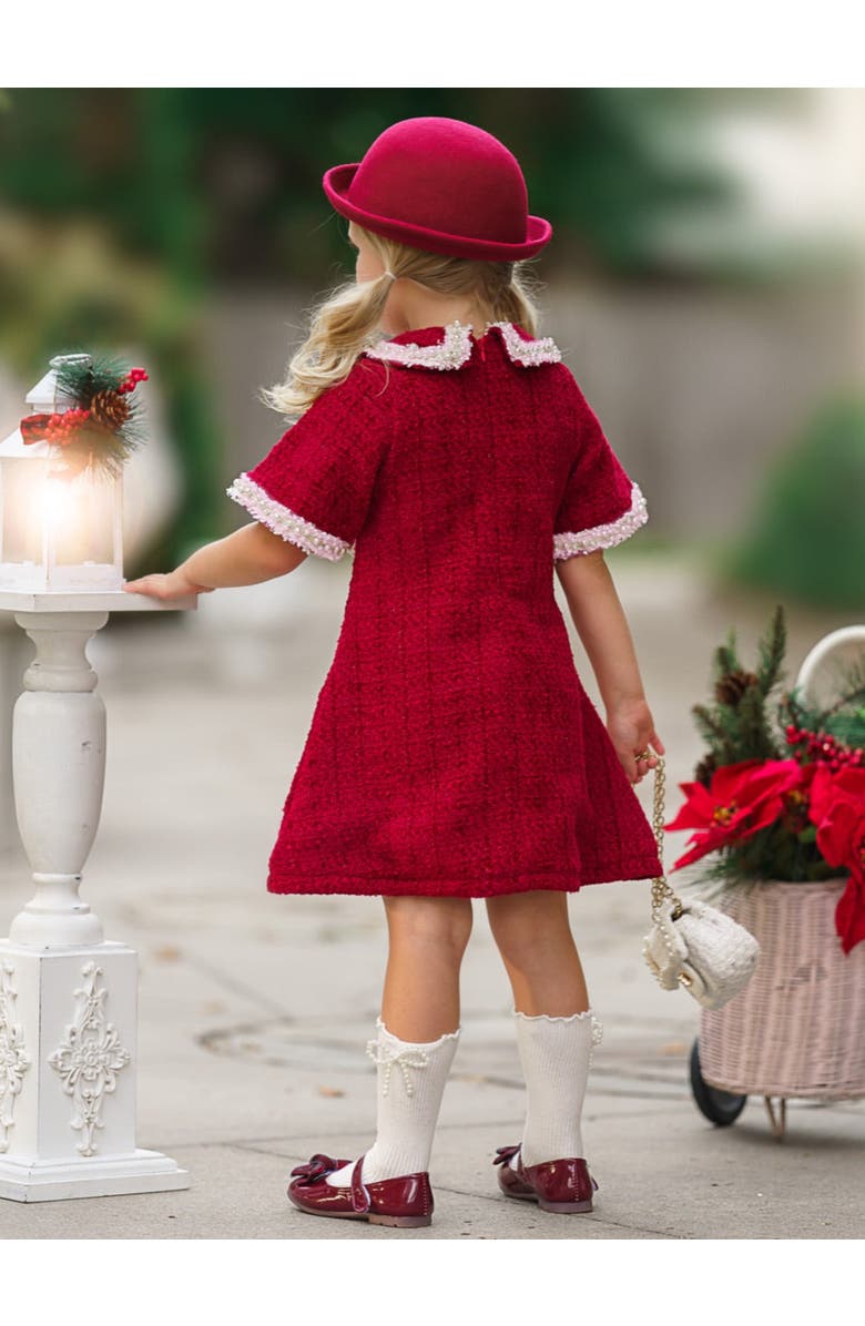 Mia Belle Girls Cozy Meets Chic Tweed Dress, Alternate, color, Burgundy
