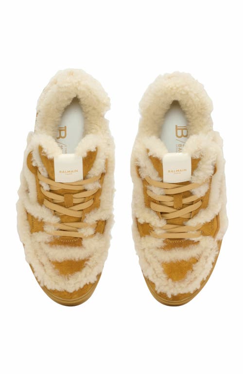 Balmain Shearling-trimmed Suede Sneakers In Brown