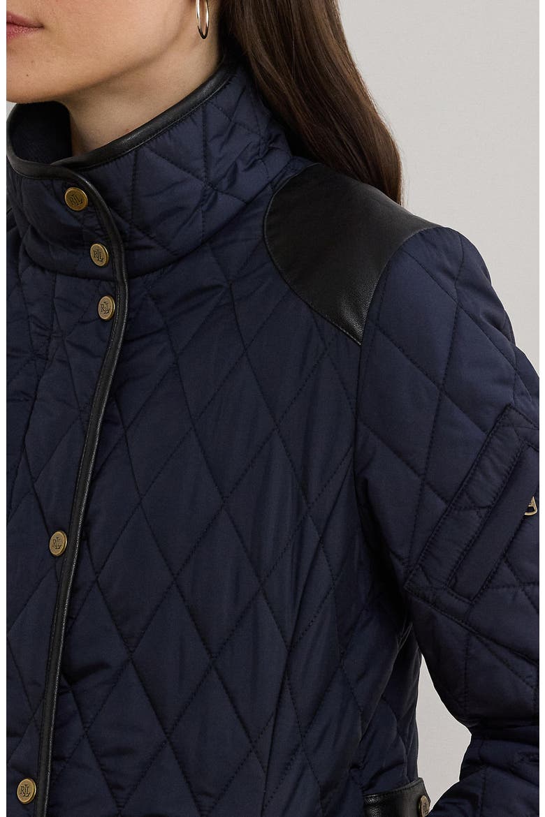 Diamond Quilted Barn Jacket With Faux Leather Trim, Alternate, color, DARK NAVY