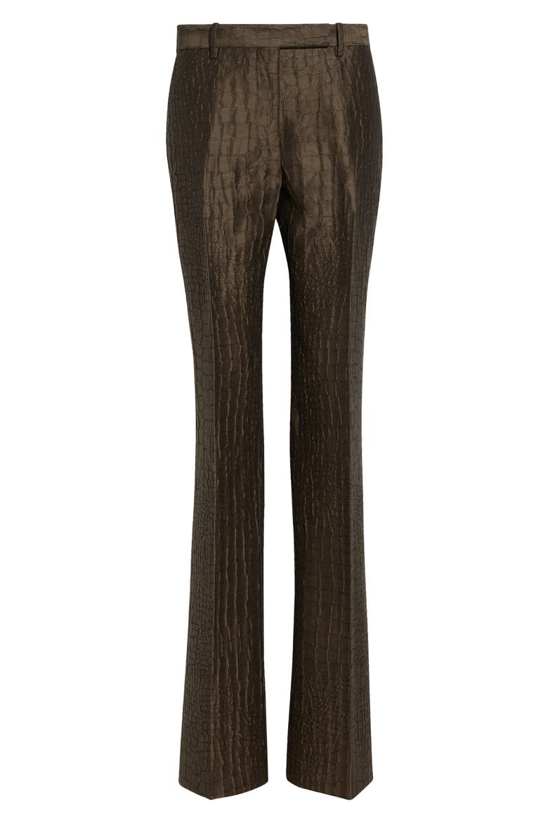 Crocodile Jacquard Linen & Silk Blend Straight Leg Pants, Alternate, color, OLIVE GREEN