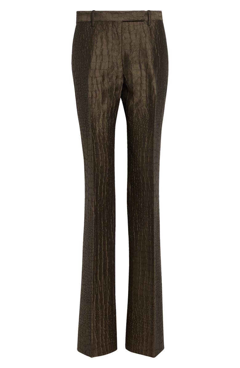 TOM FORD Crocodile Jacquard Linen & Silk Blend Straight Leg Pants, Main, color, Olive Green