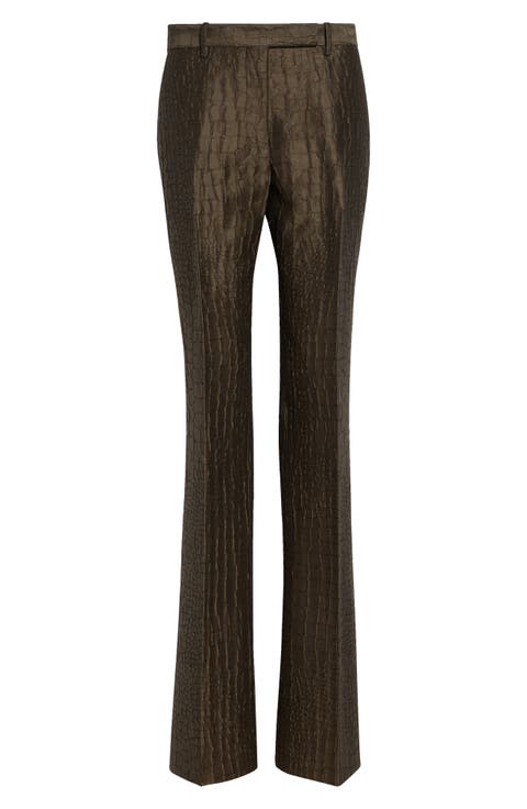 Crocodile Jacquard Linen & Silk Blend Straight Leg Pants