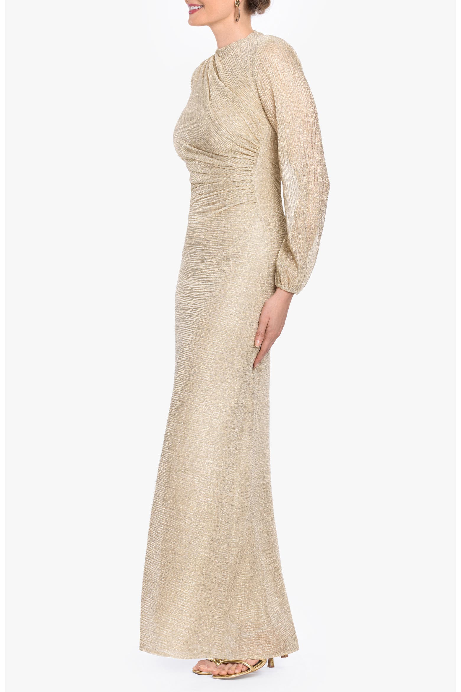 Every Trumpit Note Betsy & Adam Metallic Crinkle Ruched Long Sleeve Trumpet Gown (Women ...