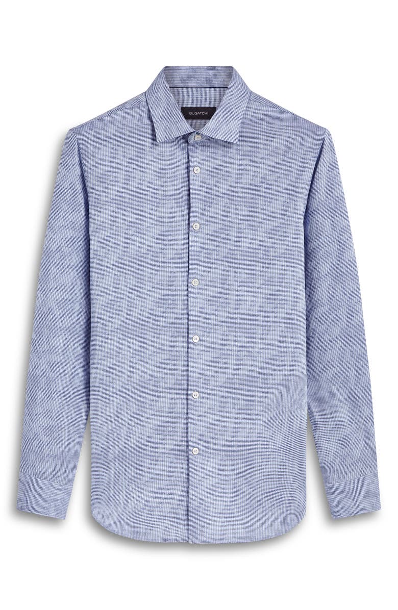 Bugatchi Shaped Fit Print Stretch Cotton Button-Up Shirt, Alternate, color, Air Blue