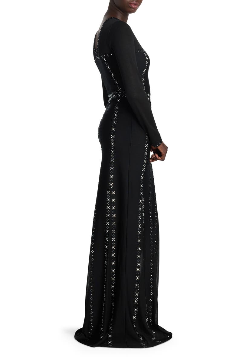 ST. JOHN Rhinestone Studded Long Sleeve Knit Gown, Alternate, color, 