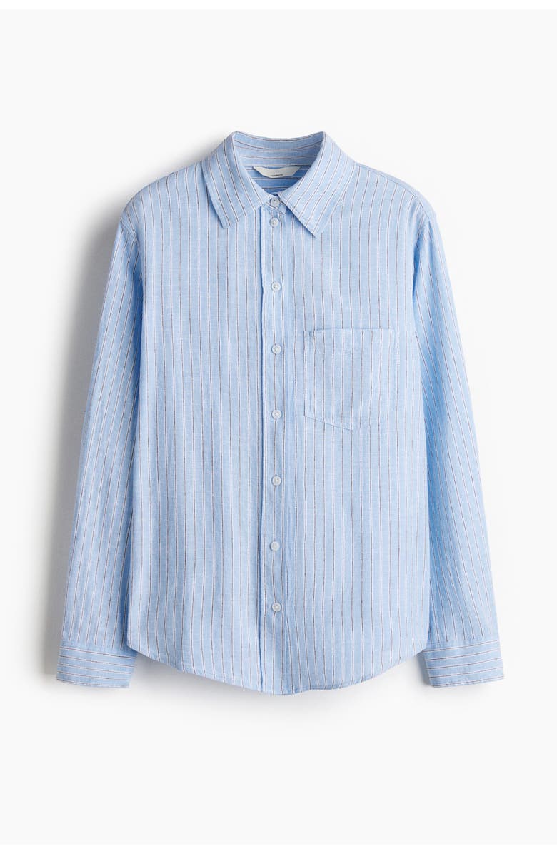 H&M Linen-blend Shirt, Main, color, Light Blue/Striped