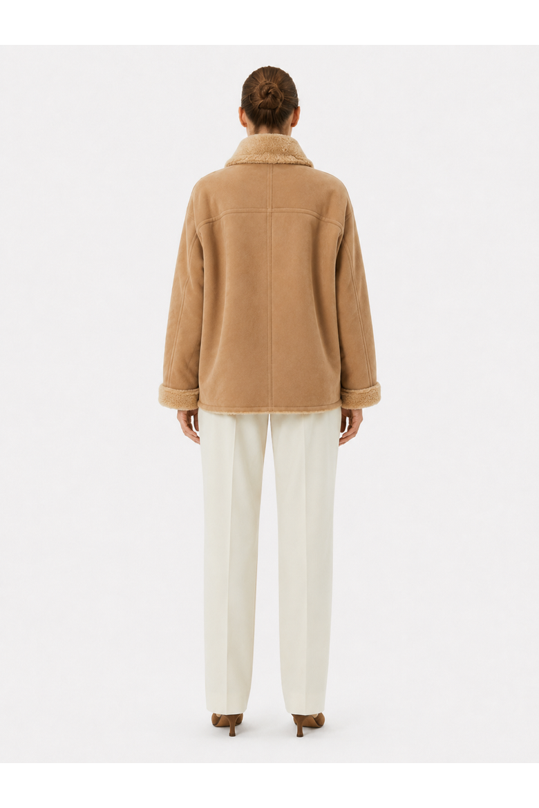 Maestro Oversized Merino Curly Shearling Jacket, Alternate, color, Beige