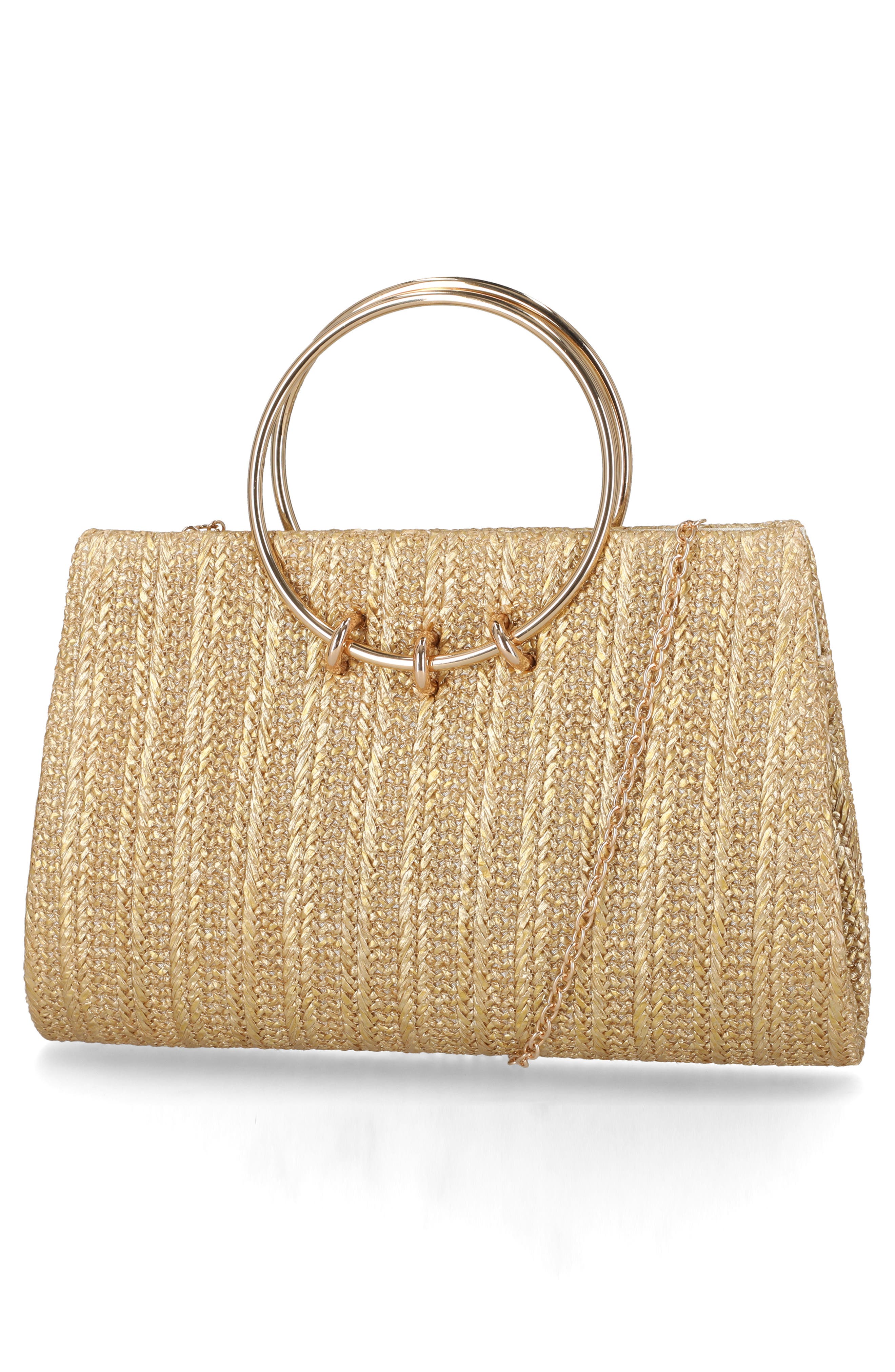 Jessica McClintock Lottie Ring Top Handle Clutch, Alternate, color, Light Gold Metallic