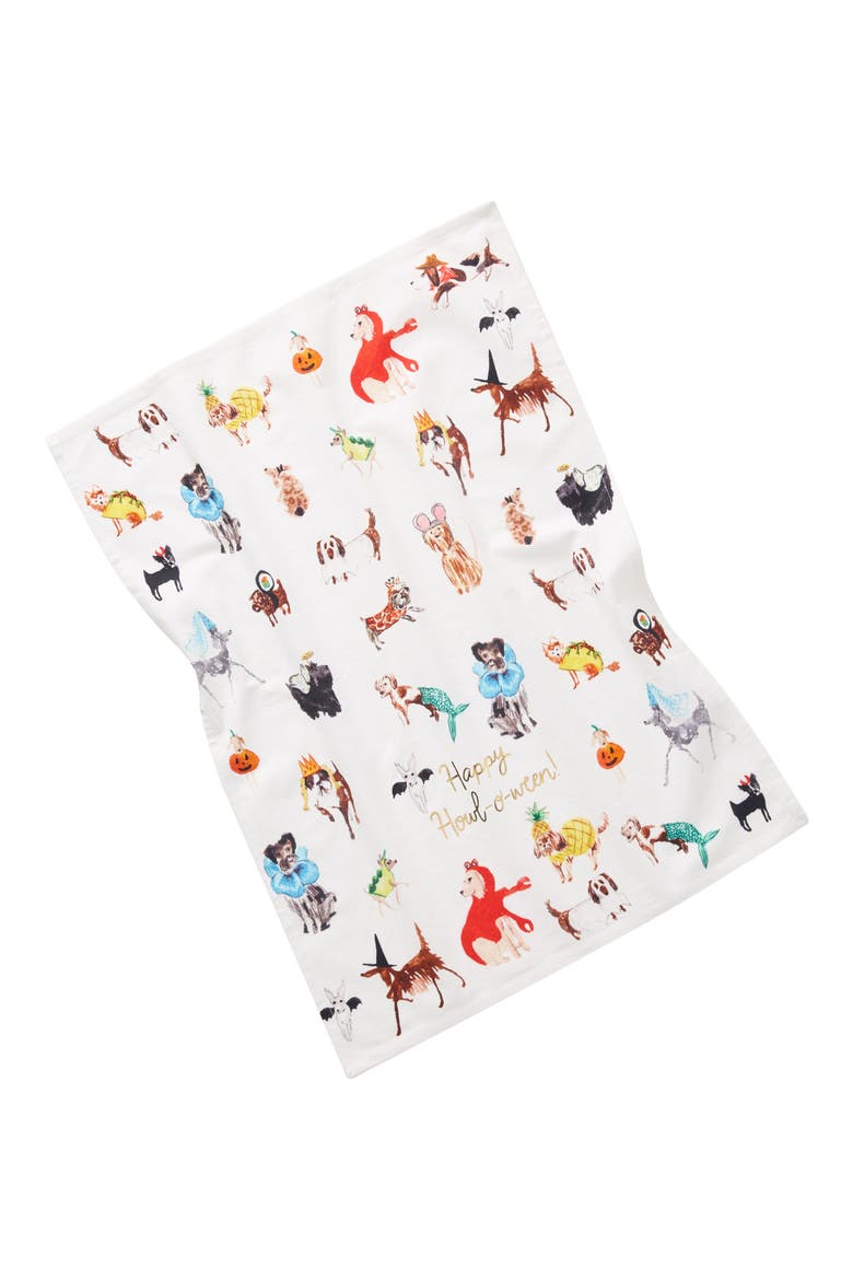 Anthropologie x Pauline de Roussy de Sales Happy Howl-o-ween Dishtowel, Alternate, color, WHITE MULTI