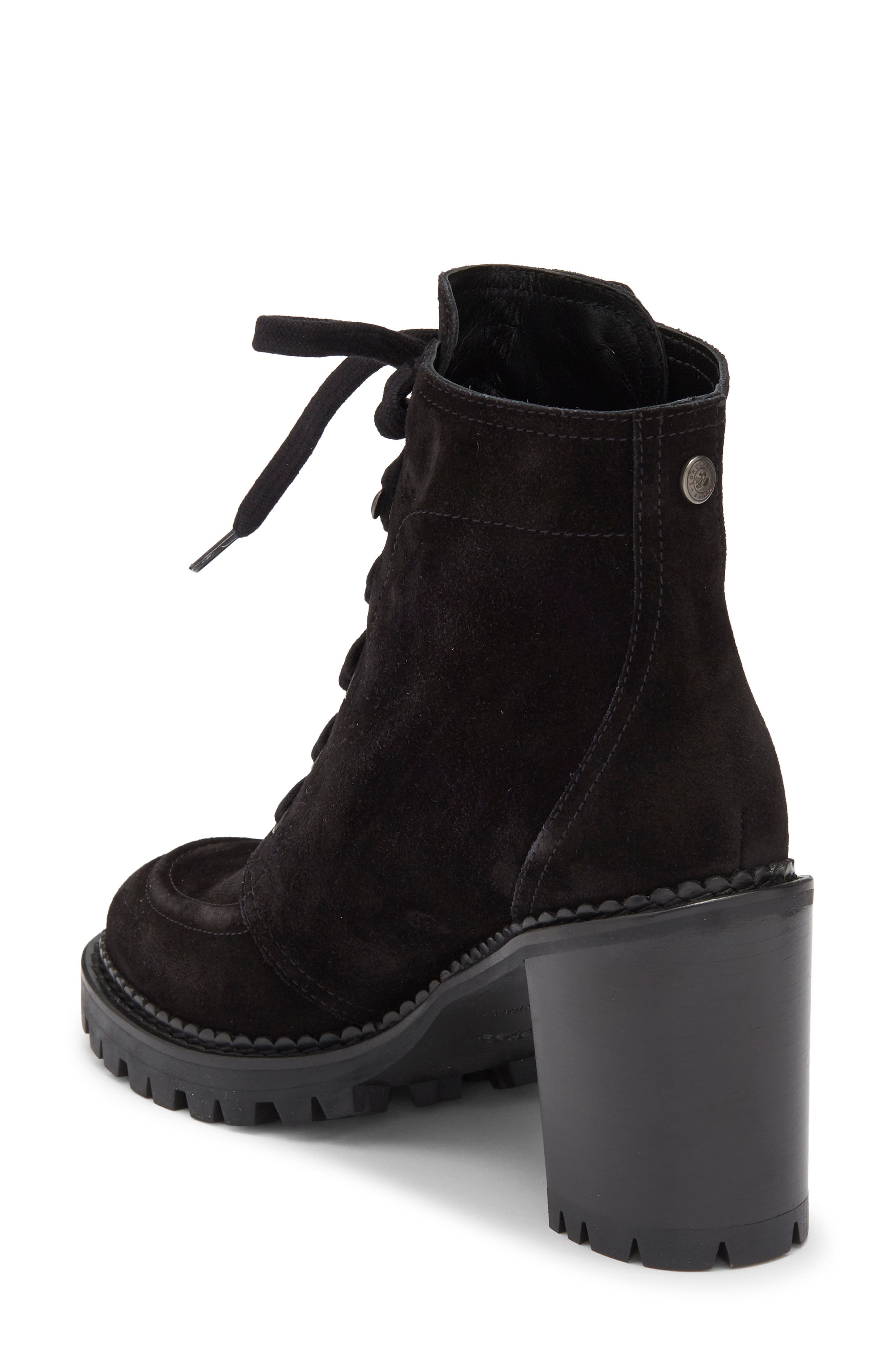 Longchamp Block Heel Lace Up Bootie, Alternate, color, Black