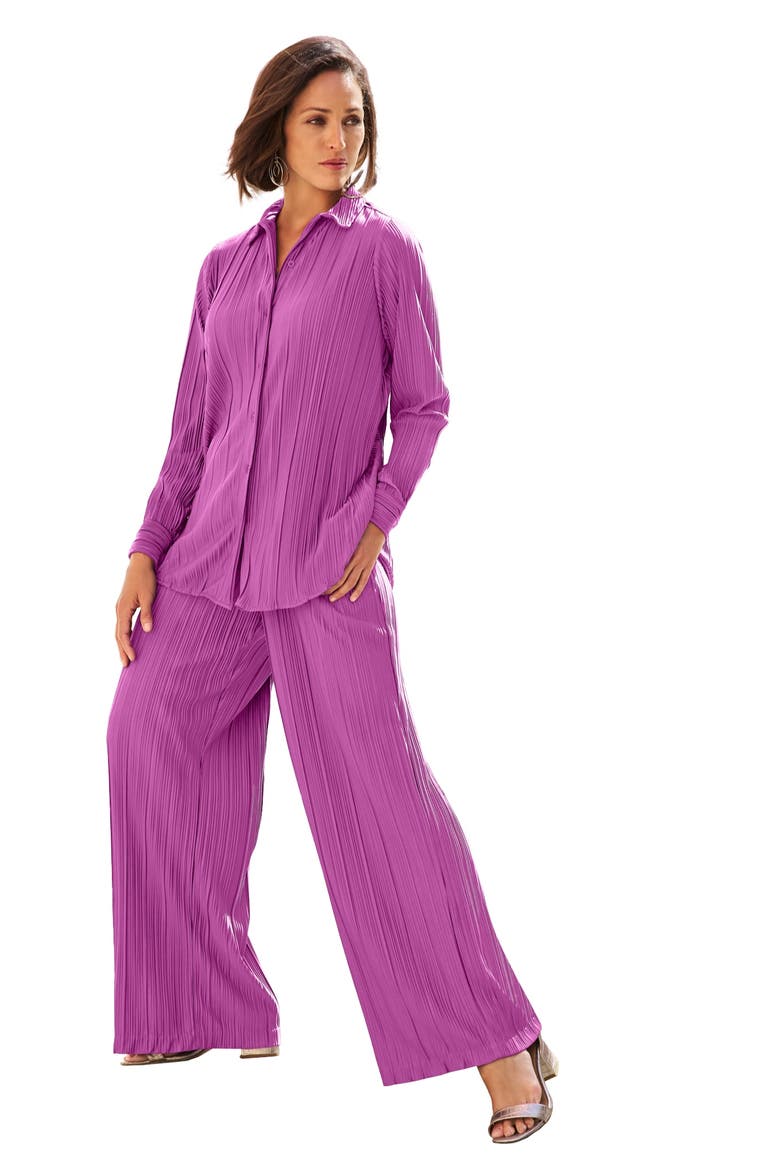 Plisse Button Front Blouse, Main, color, DEEP ORCHID