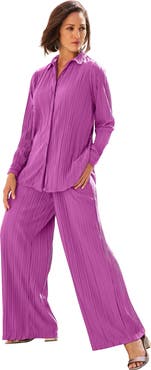Jessica London Plisse Button-Front Blouse