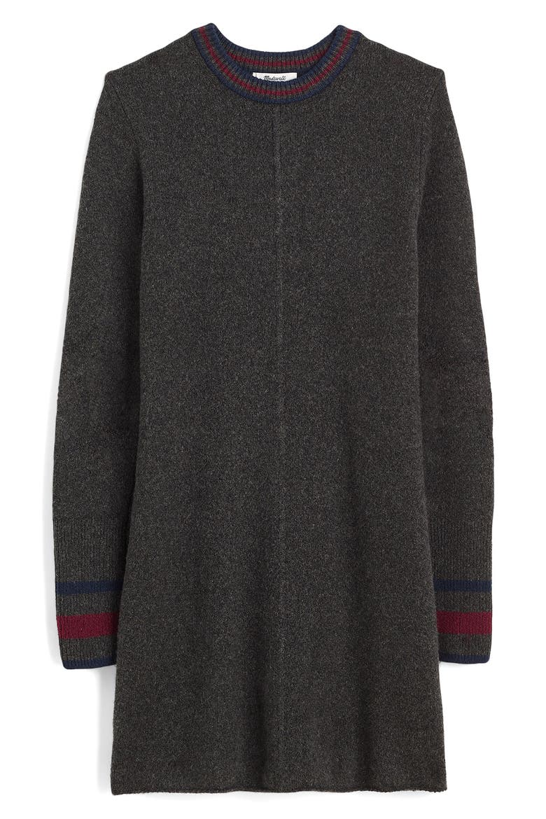 Stripe Trim Long Sleeve Sweater Minidress, Alternate, color, DARK CHARCOAL/POM/NAVY