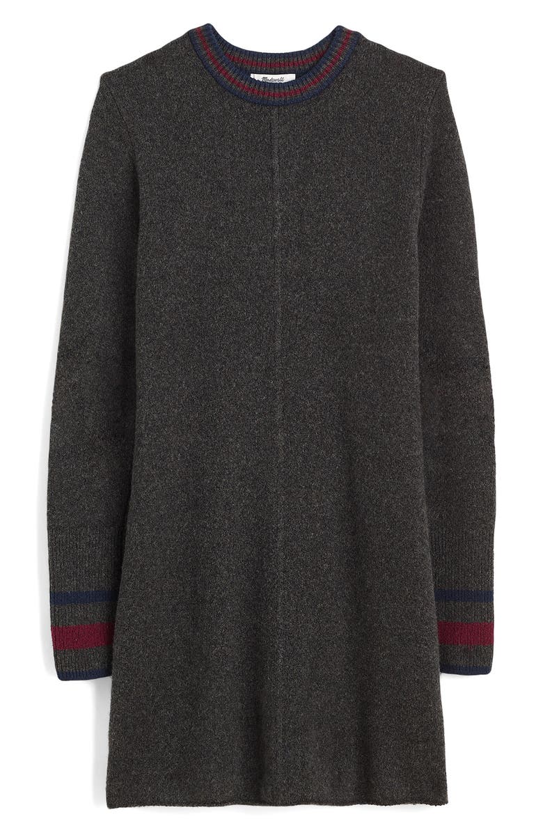 Madewell Stripe Trim Long Sleeve Sweater Minidress, Alternate, color, Dark Charcoal/Pom/Navy
