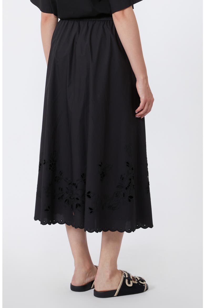 Caravan Scalloped Eyelet Cotton Poplin Midi Skirt, Alternate, color, BLACK