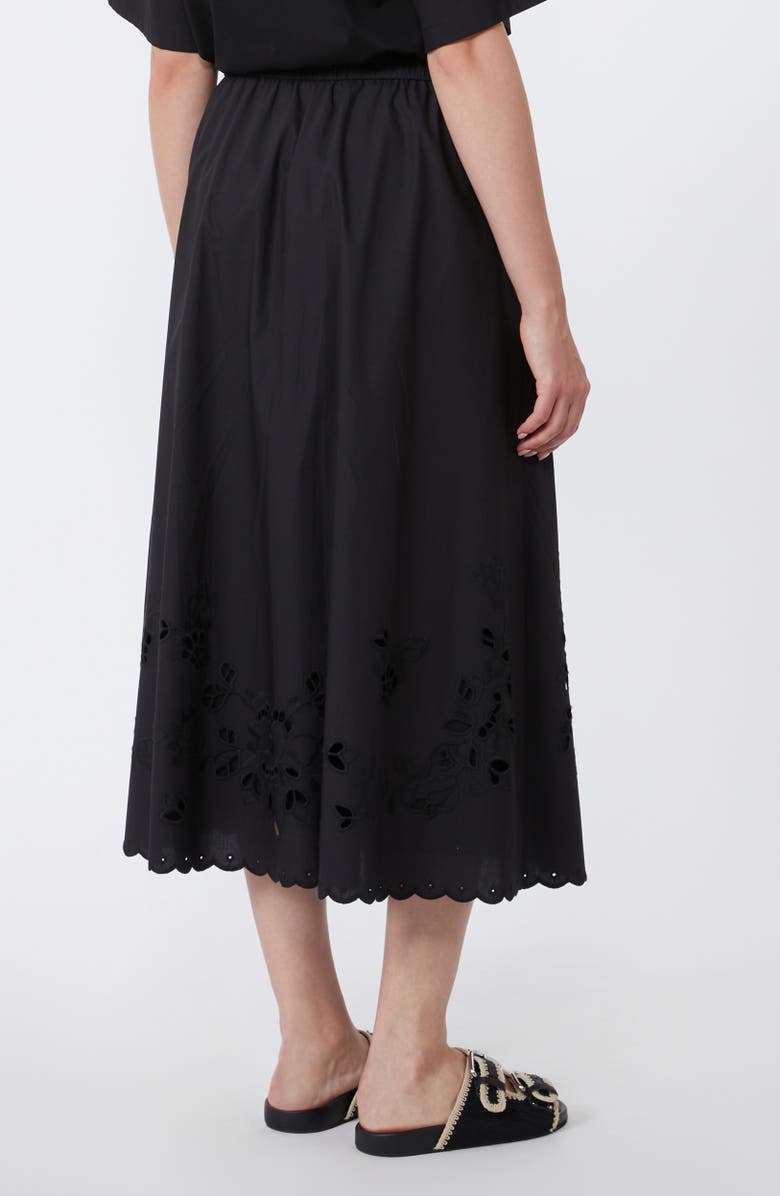 Weekend Max Mara Caravan Scalloped Eyelet Cotton Poplin Midi Skirt, Alternate, color, Black