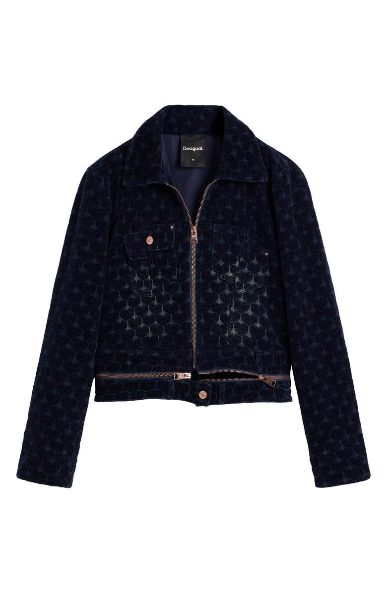 Desigual Flocked Denim Trucker Jacket, Alternate, color, 