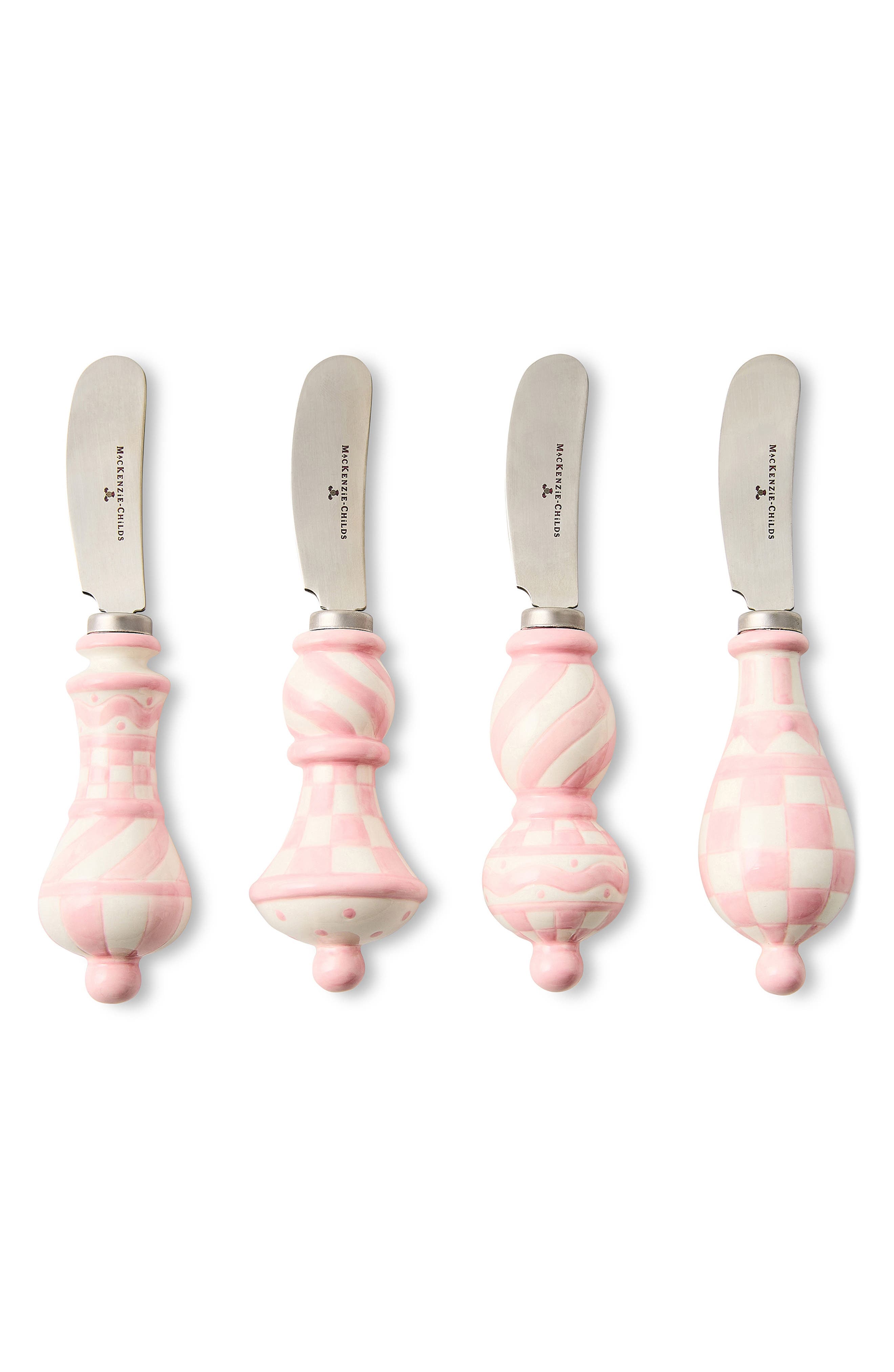 MACKENZIE CHILDS Rosy Check Set of 4 Party Spreaders - Rosy