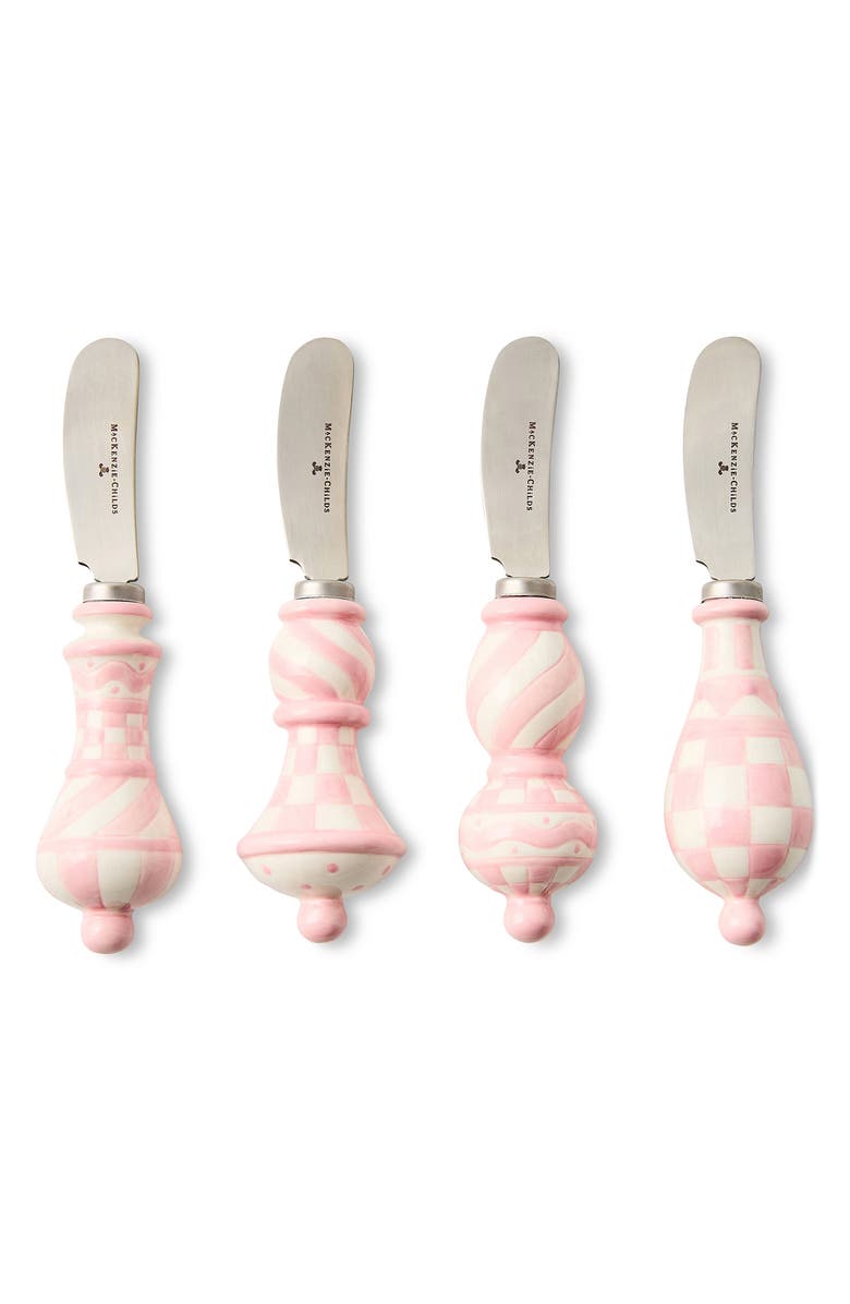 MACKENZIE CHILDS Rosy Check Set of 4 Party Spreaders, Main, color, Rosy