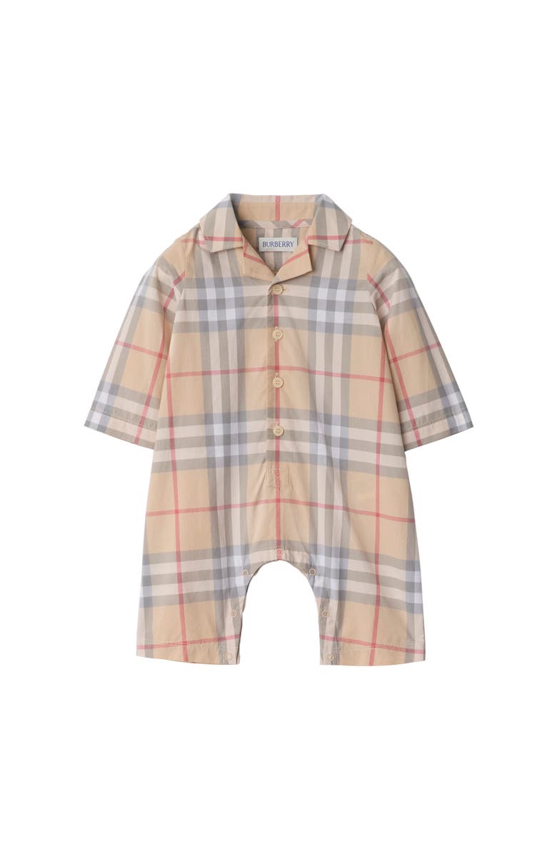 Burberry Check Cotton Jumpsuit, Main, color, Pale Stone