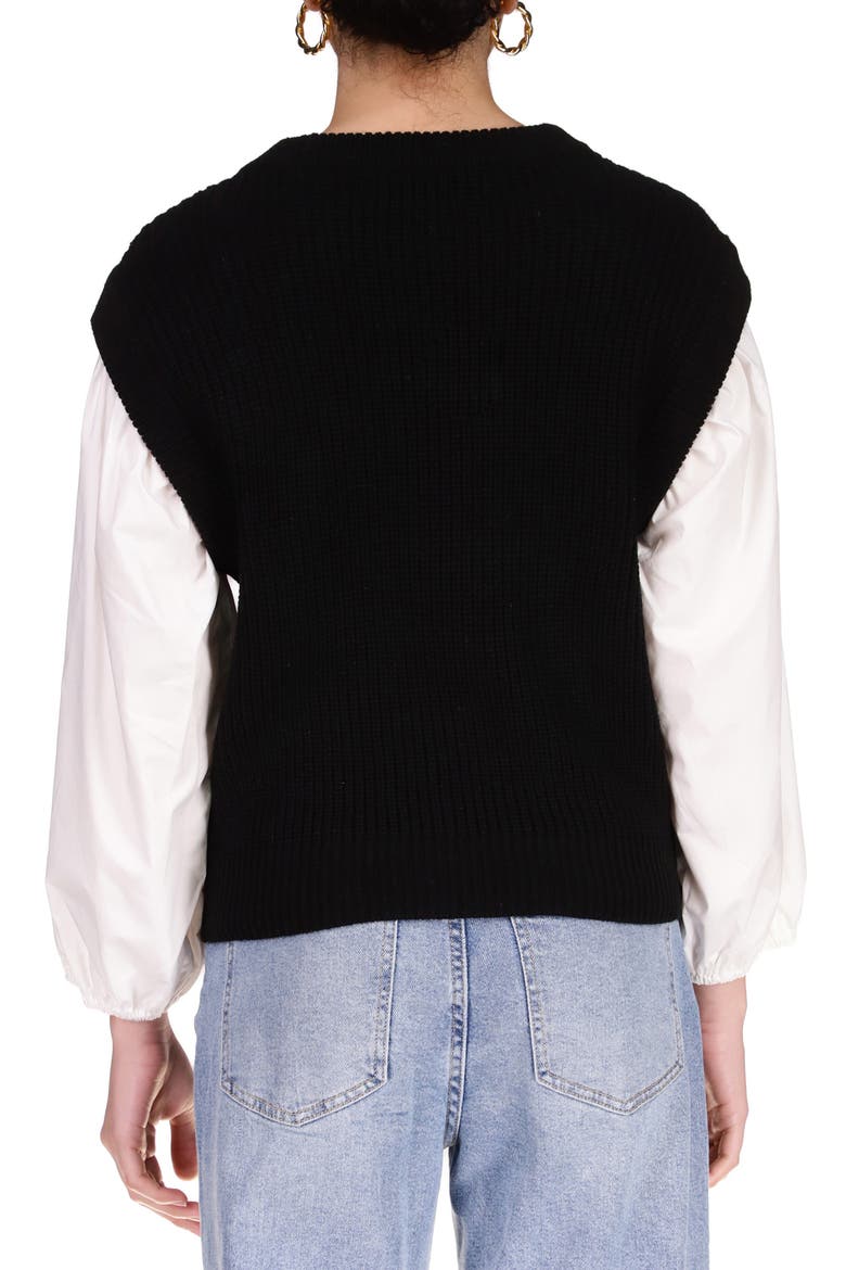 Two Become One Mixed Media Top, Alternate, color, BLACK