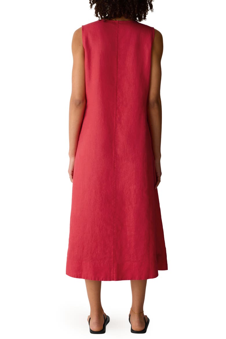 Sleeveless Organic Linen Midi Shift Dress, Alternate, color, GRENADINE