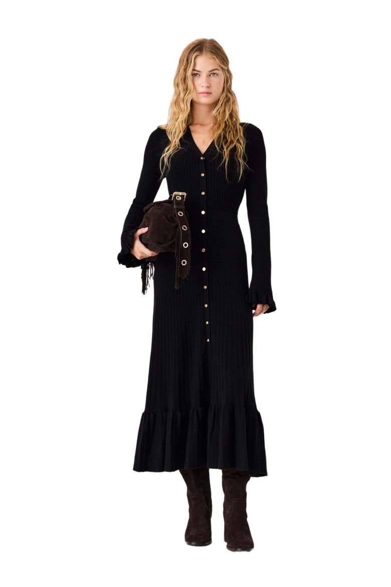 Ruffled knit maxi dress, Main, color, Black